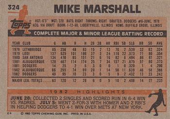 1983 Topps #324 Mike Marshall Back