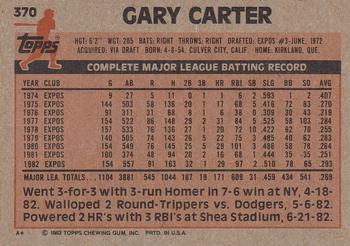 1983 Topps #370 Gary Carter Back