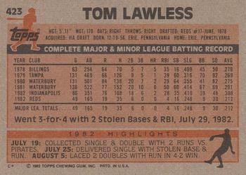 1983 Topps #423 Tom Lawless Back