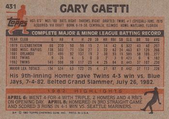 1983 Topps #431 Gary Gaetti Back