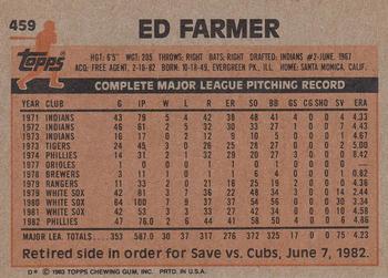 1983 Topps #459 Ed Farmer Back