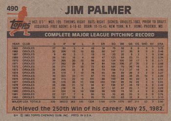 1983 Topps #490 Jim Palmer Back