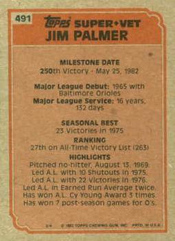 1983 Topps #491 Jim Palmer Back