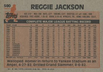 1983 Topps #500 Reggie Jackson Back