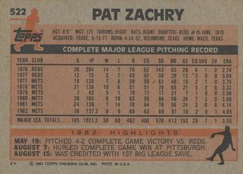 1983 Topps #522 Pat Zachry Back