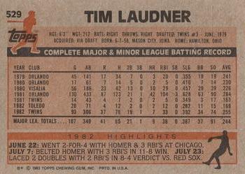 1983 Topps #529 Tim Laudner Back