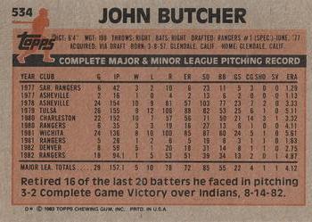 1983 Topps #534 John Butcher Back