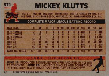 1983 Topps #571 Mickey Klutts Back