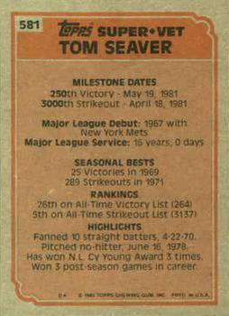 1983 Topps #581 Tom Seaver Back