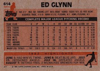 1983 Topps #614 Ed Glynn Back