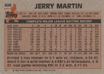 1983 Topps #626 Jerry Martin Back