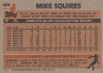 1983 Topps #669 Mike Squires Back