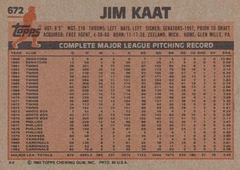 1983 Topps #672 Jim Kaat Back