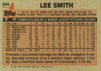 1983 Topps #699 Lee Smith Back