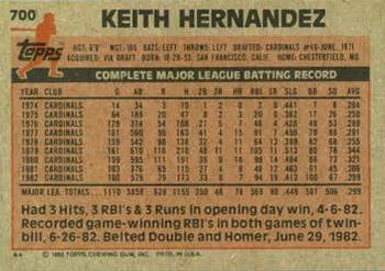 1983 Topps #700 Keith Hernandez Back