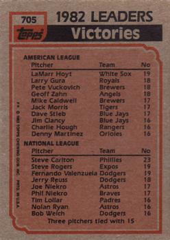 1983 Topps #705 1982 Victory Leaders (LaMarr Hoyt / Steve Carlton) Back