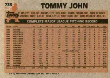 1983 Topps #735 Tommy John Back