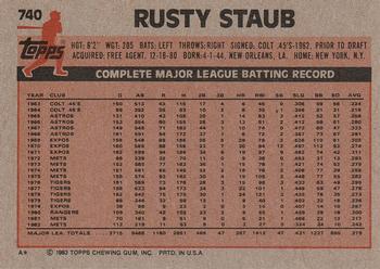 1983 Topps #740 Rusty Staub Back