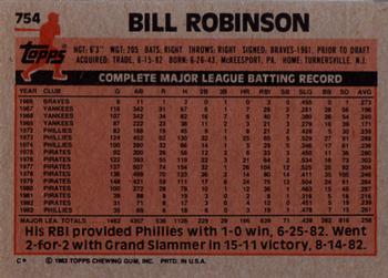 1983 Topps #754 Bill Robinson Back