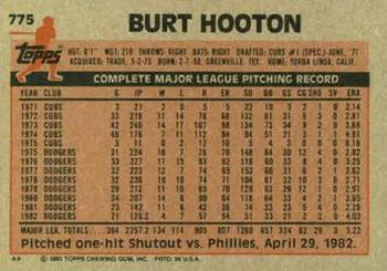 1983 Topps #775 Burt Hooton Back