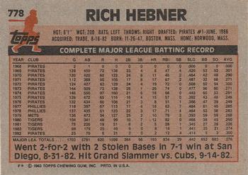 1983 Topps #778 Rich Hebner Back