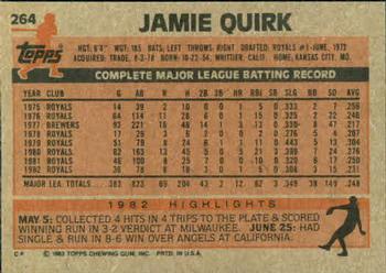 1983 Topps #264 Jamie Quirk Back