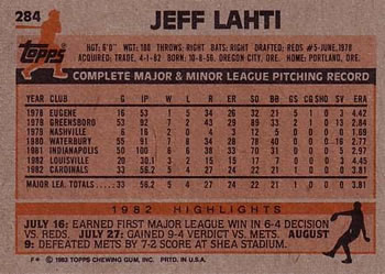 1983 Topps #284 Jeff Lahti Back