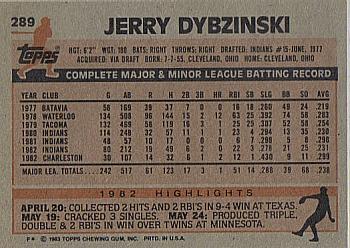 1983 Topps #289 Jerry Dybzinski Back