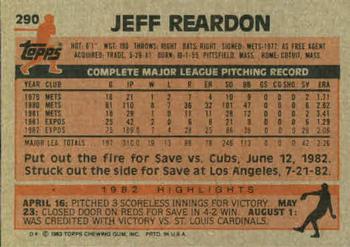 1983 Topps #290 Jeff Reardon Back