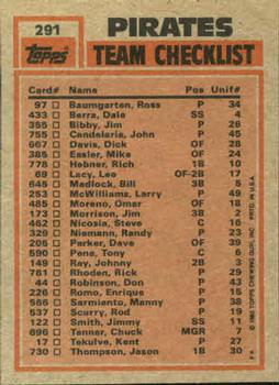 1983 Topps #291 Pirates Leaders / Checklist (Bill Madlock / John Candelaria) Back