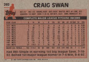 1983 Topps #292 Craig Swan Back