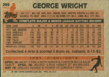 1983 Topps #299 George Wright Back