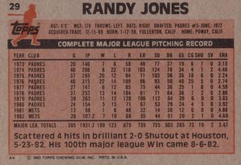 1983 Topps #29 Randy Jones Back