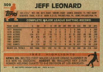 1983 Topps #309 Jeff Leonard Back