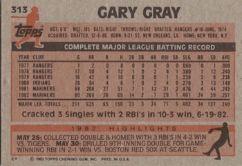 1983 Topps #313 Gary Gray Back