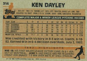 1983 Topps #314 Ken Dayley Back