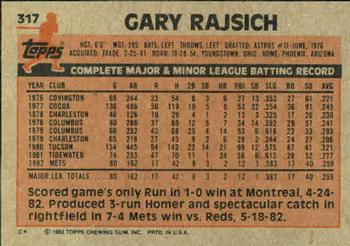 1983 Topps #317 Gary Rajsich Back