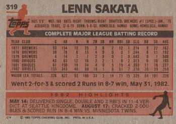 1983 Topps #319 Lenn Sakata Back