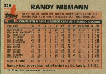 1983 Topps #329 Randy Niemann Back