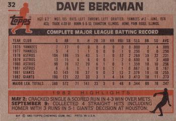 1983 Topps #32 Dave Bergman Back