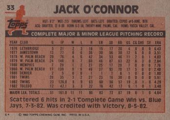 1983 Topps #33 Jack O'Connor Back