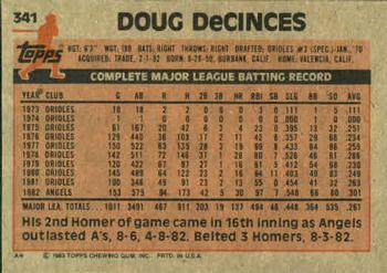 1983 Topps #341 Doug DeCinces Back