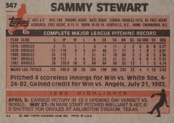 1983 Topps #347 Sammy Stewart Back