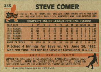 1983 Topps #353 Steve Comer Back
