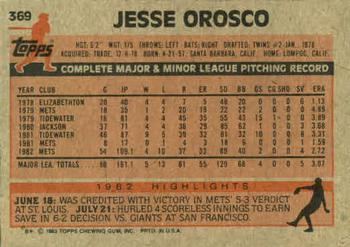 1983 Topps #369 Jesse Orosco Back