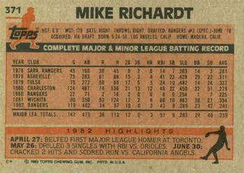 1983 Topps #371 Mike Richardt Back