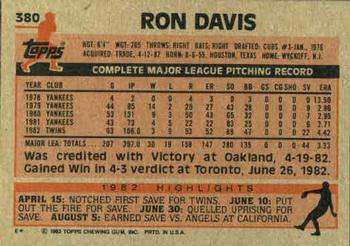 1983 Topps #380 Ron Davis Back
