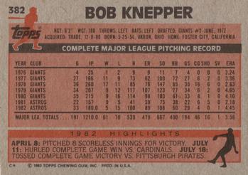1983 Topps #382 Bob Knepper Back