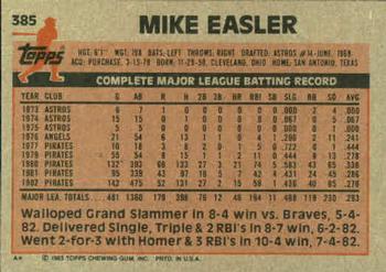 1983 Topps #385 Mike Easler Back