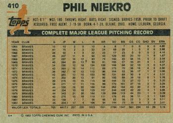 1983 Topps #410 Phil Niekro Back